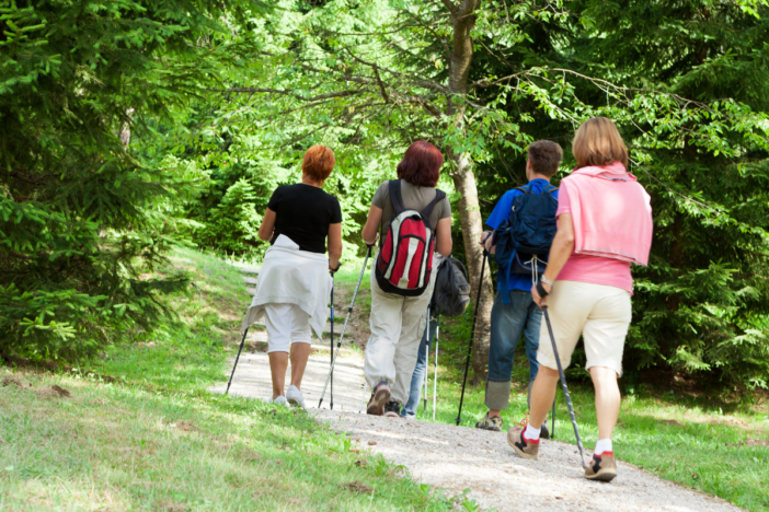 groepje mensen doet aan nordic walking