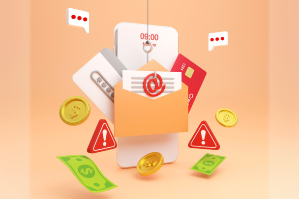 Digitale illustratie gericht op het onderwerp online fraude.